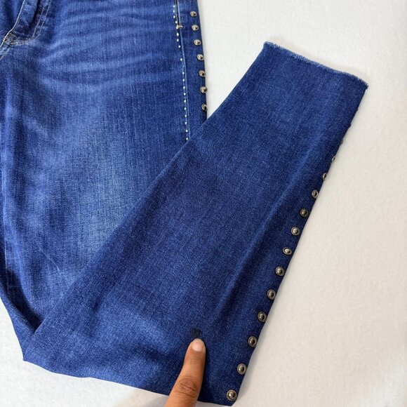 ZARA Women Skinny Jeans Size 6 Blue Studded Side Raw Hem Stretch Denim - Picture 4 of 16